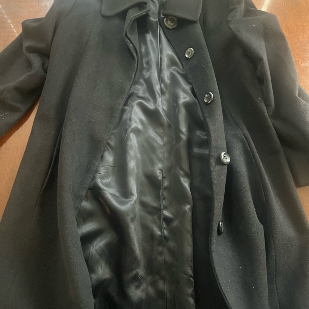 Fleurette Women's Vintage Coat,Black 100% Loro Piana Cashmere Italy, Button